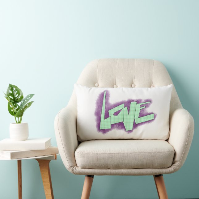 Coussin Rectangle amour graffiti menthe violet vert typographie poin (Chaise)