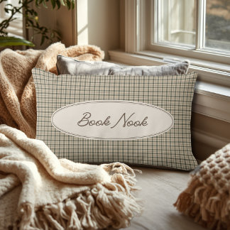 Coussin Rectangle Amoureux de livres Script élégant Gingham
