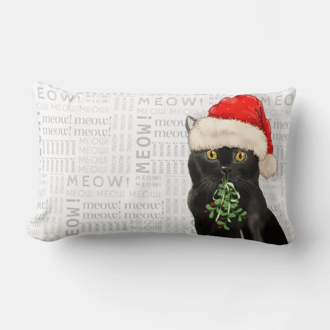 Coussin Rectangle Amoureux des chats Noël Black Bombay Père Noël Kit (Recto)