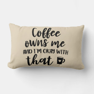 Coussin Rectangle Amoureux du Café Accro à la Caféine Brun Tan