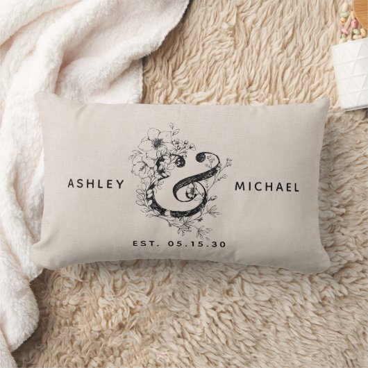 Coussin Rectangle Ampersand botanique Nouveau nom Date Linge (Couverture)
