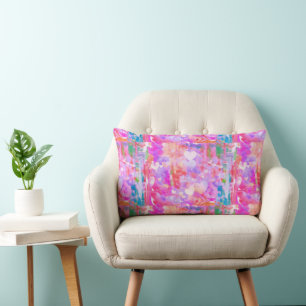 Coussin Rectangle Amusants Roses/Turquoises/Coeurs Blancs Lancer Ore
