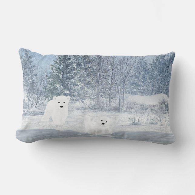 Coussin Rectangle Amusement de neige - ours blanc CUB, (Recto)