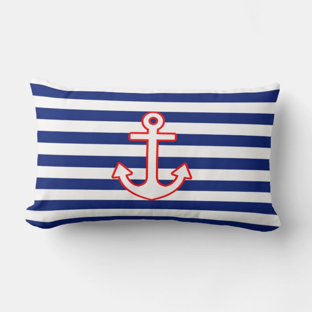 Coussin Rectangle Ancre de style nautique sur les bandes (Recto)