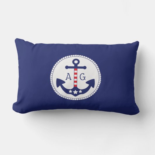 Coussin Rectangle Ancre nautique Étoiles et rayures patriotiques Mon (Recto)