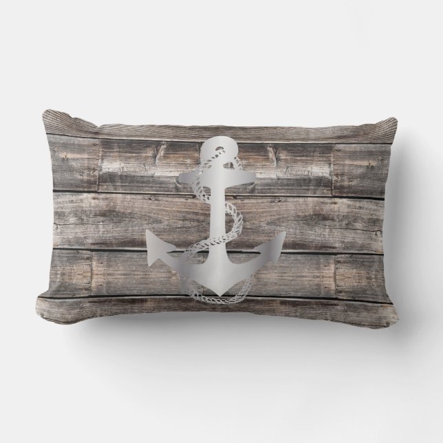 Coussin Rectangle Ancre nautique rustique + ROPE | (Recto)
