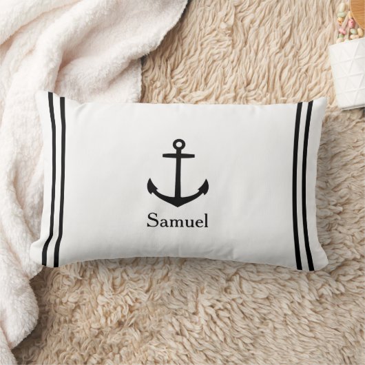 Coussin Rectangle Ancre noire sur blanc Personnalisé (Couverture)