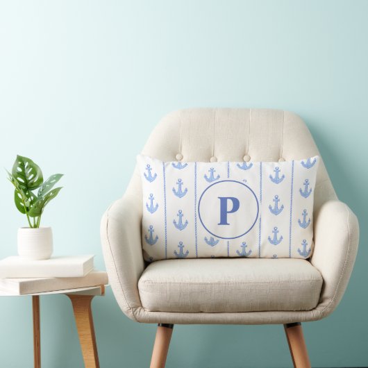 Coussin Rectangle Ancres Nautiliques et Rayures de Corde | Monogramm (Chaise)
