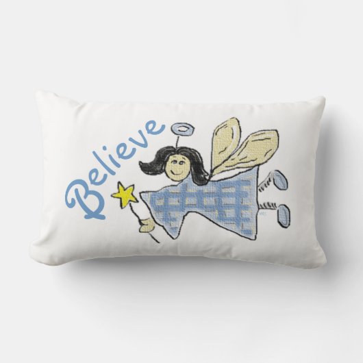 Coussin Rectangle Angel en bleu Chèque Croire graphique (Recto)