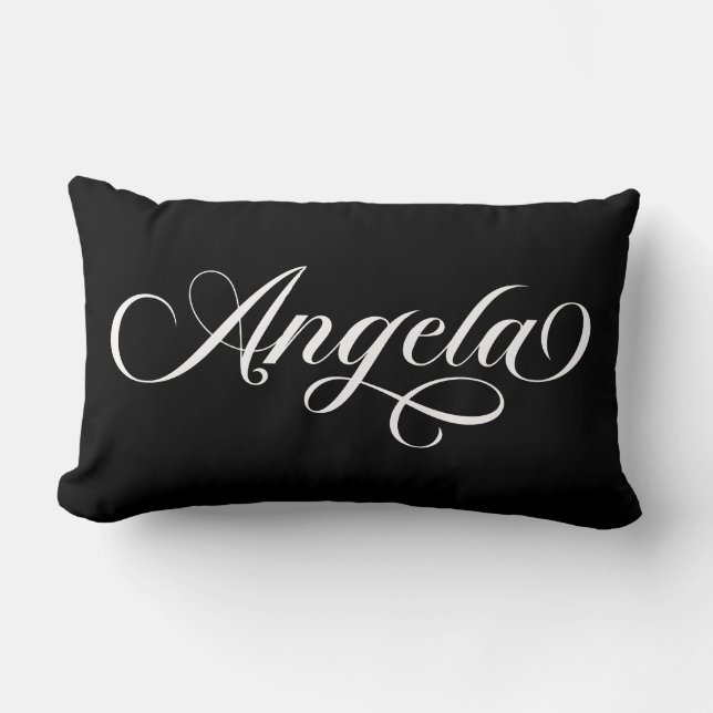 Coussin Rectangle Angela lettrage élégant noir et blanc (Recto)