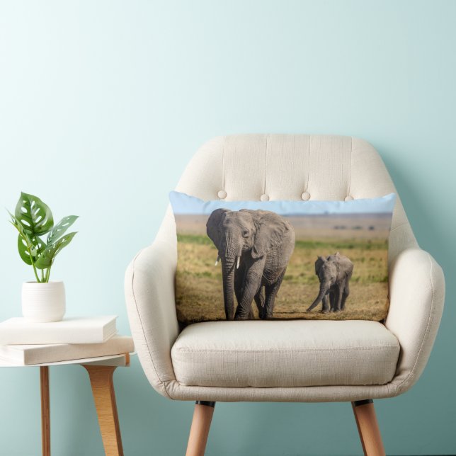 Coussin Rectangle Animaux de bébés cutest | Eléphant mère & bébé (Chaise)