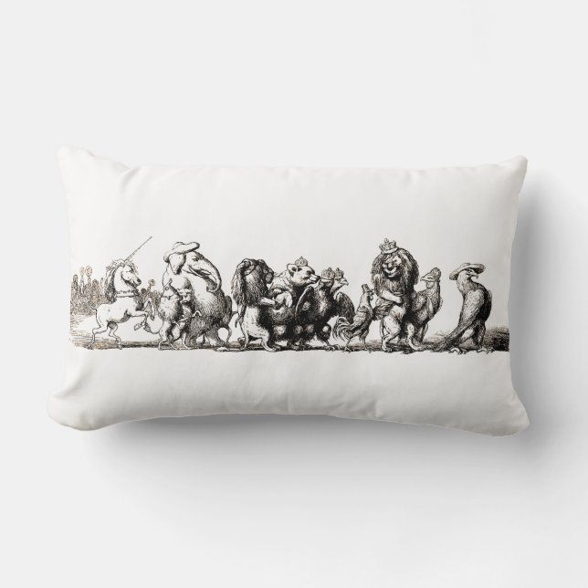 Coussin Rectangle Animaux Mignons Art Licorne Eléphant Lion Zoo (Recto)