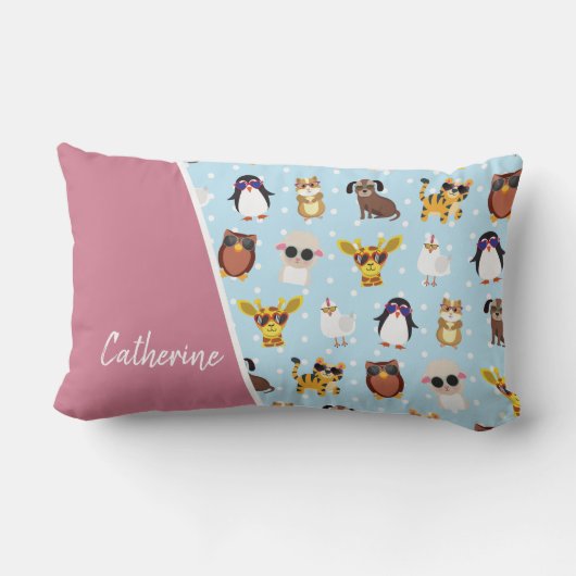 Coussin Rectangle Animaux mignons en lunettes de soleil avec nom (Verso)
