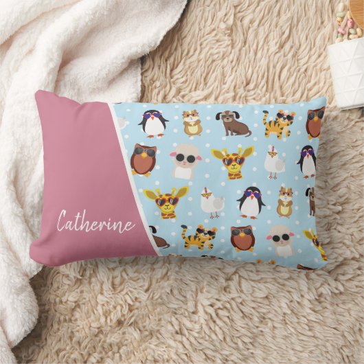 Coussin Rectangle Animaux mignons en lunettes de soleil avec nom (Couverture)