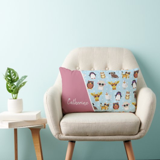 Coussin Rectangle Animaux mignons en lunettes de soleil avec nom (Chaise)