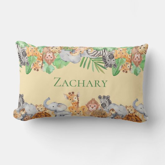 Coussin Rectangle Animaux Mignons Zèbre Girafe Éléphant Singe Nom (Recto)