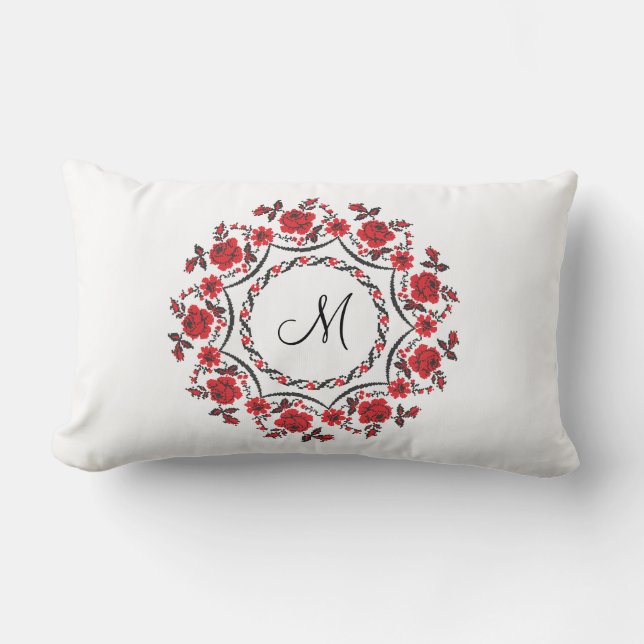 Coussin Rectangle Anneau rose Monogramme personnalisé initial (Recto)