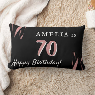 Coussin Rectangle Anniversaire 70 Ans Élégant Rose Aquarelle Noir