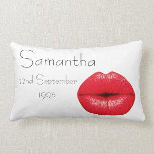 Coussin Rectangle Anniversaire personnalisé de lèvres de baiser