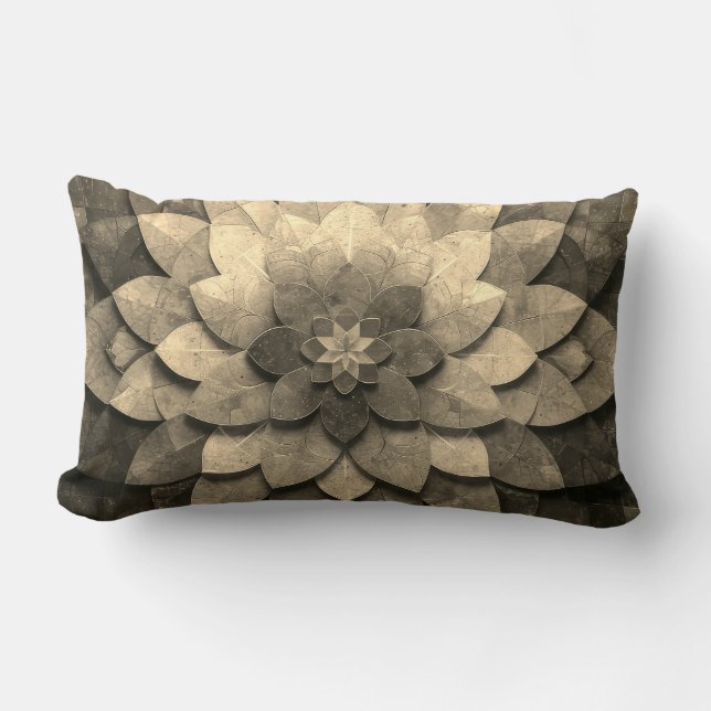 Coussin Rectangle Antique Golden Mandala Art Fleur texturée (Recto)