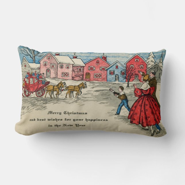 Coussin Rectangle Antique Noël Vintage Nouvel An (Recto)