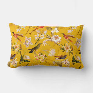 Coussin Rectangle Antique Tropical Hummingbird Jungle Motif Jaune