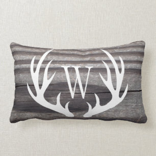 Coussin Rectangle Antlers de cerfs blancs Monogramme de bois Patiné