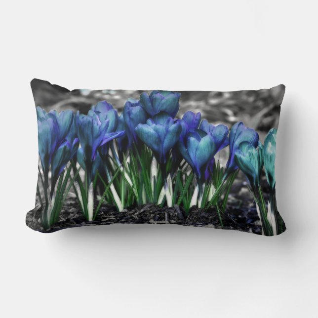 Coussin Rectangle Aqua Blue Crocus Blooms (Recto)