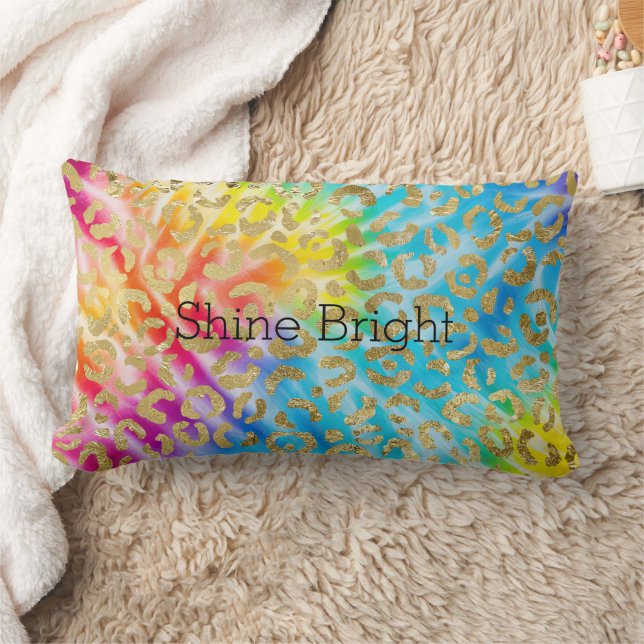 Coussin Rectangle Aqua Yellow Red Tie Dye Gold Glam Empreinte de léo (Couverture)