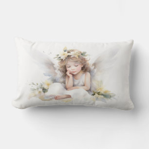 Coussin Rectangle Aquarelle Angel fille avec fleurs
