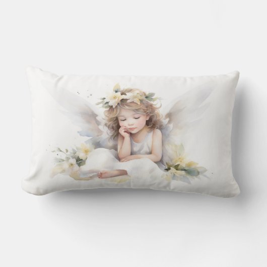 Coussin Rectangle Aquarelle Angel fille avec fleurs (Recto)
