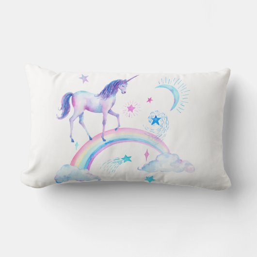 Coussin Rectangle Aquarelle au-dessus de la licorne d'arc-en-ciel (Recto)