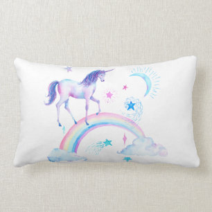 Coussin Rectangle Aquarelle au-dessus de la licorne d'arc-en-ciel