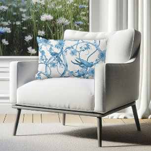 Coussin Rectangle Aquarelle blanche bleue dans l'arbre Vintage flora