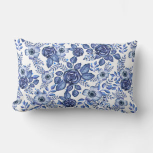 Coussin Rectangle Aquarelle bleu motif floral