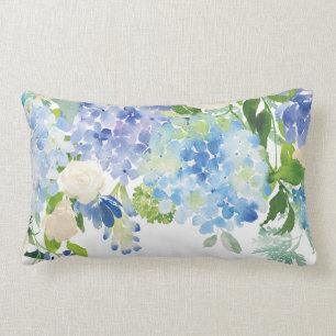 Coussin Rectangle Aquarelle Blue Hydrangea Flower Thlow Pillow