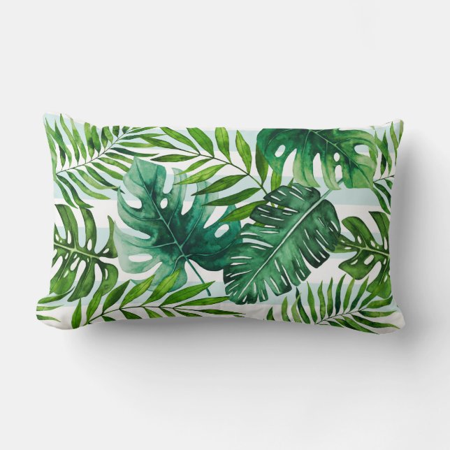 Coussin Rectangle Aquarelle contemporaine Vert Feuille tropical (Recto)