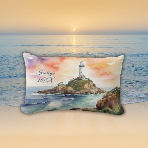 Coussin Rectangle Aquarelle croquis Byron Bay Lighthouse Monogramme 
