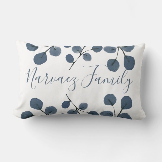 Coussin Rectangle Aquarelle Eucalyptus Bleu Botanique Peint à la Mai (Recto)