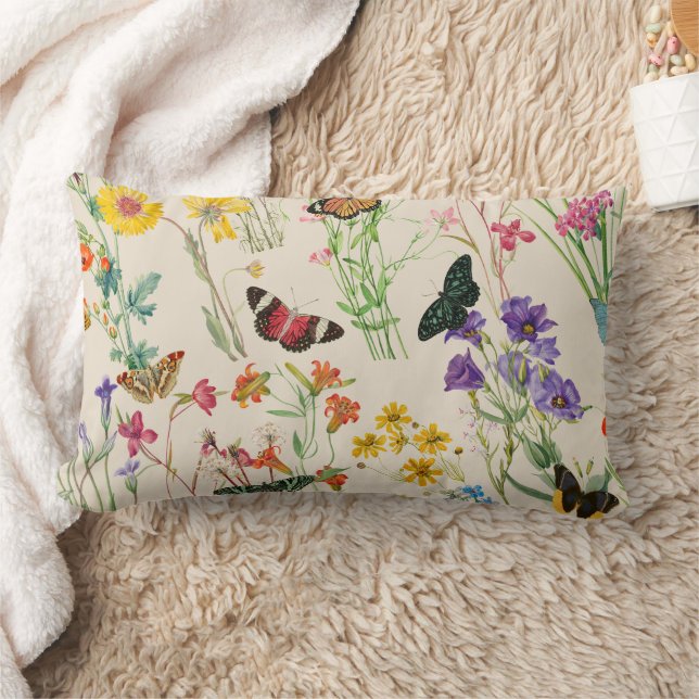 Coussin Rectangle Aquarelle Fleurs sauvages & papillons Jardin Flora (Couverture)