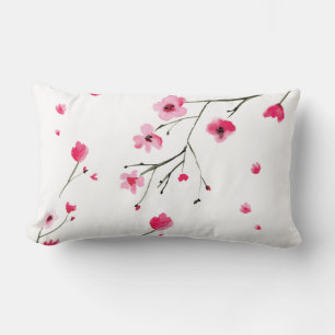 Coussin Rectangle Aquarelle Florale rose rouge cerise fleurs