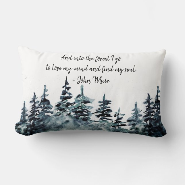 Coussin Rectangle Aquarelle Forêt de pins John Muir Nature Citation (Recto)
