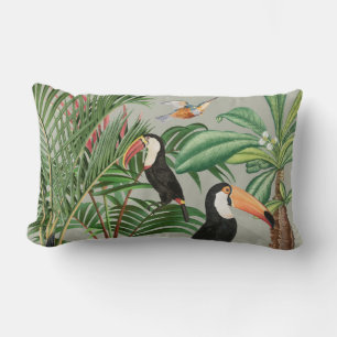 Coussin Rectangle Aquarelle Forêt tropicale et Oiseaux du Toucan