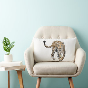 Coussin Rectangle aquarelle léopard jungle chat animal peint vert
