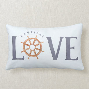 Coussin Rectangle Aquarelle LOVE nautique Typographie + Roue du navi