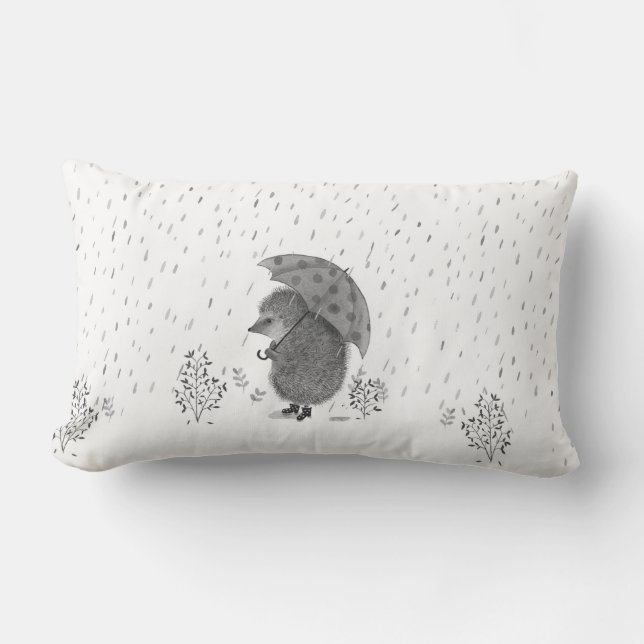 Coussin Rectangle Aquarelle mignonne Hérisson Rainy Day Whimsical (Recto)