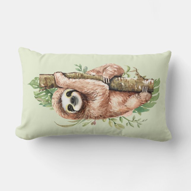 Coussin Rectangle Aquarelle mignonne Sloth & Feuilles tropicaux (Recto)