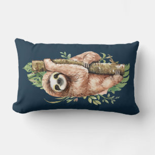 Coussin Rectangle Aquarelle mignonne Sloth & Feuilles tropicaux