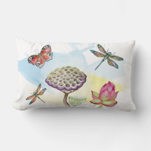 Coussin Rectangle Aquarelle motif de libellules et de papillons
