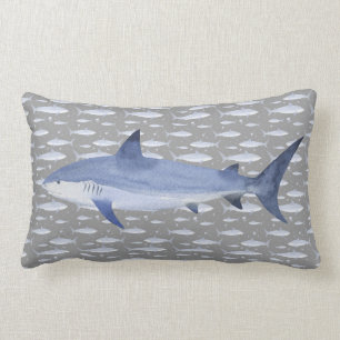 Coussin Rectangle Aquarelle noir et bleu Monogramme Requin Imprimer